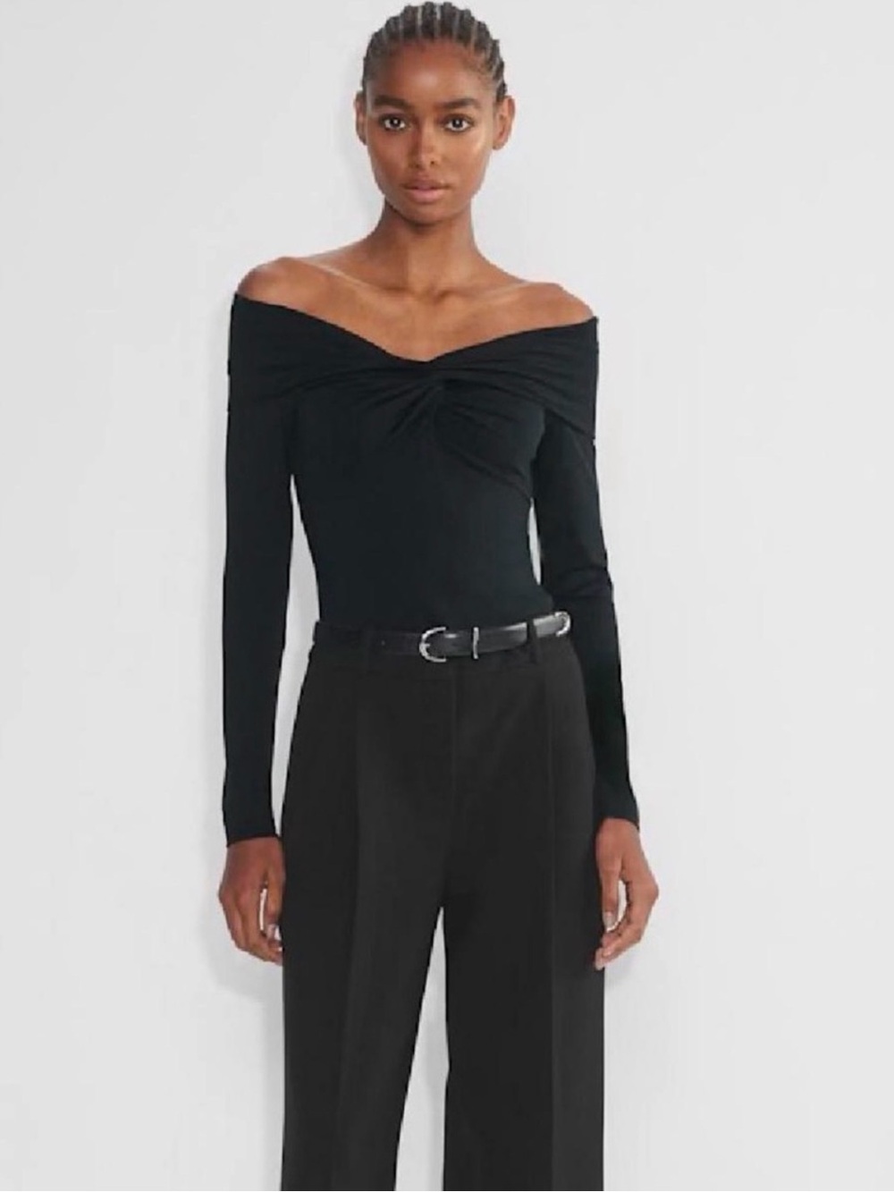 Aritzia Twist Off-Shoulder Long Sleeve Top - Black
